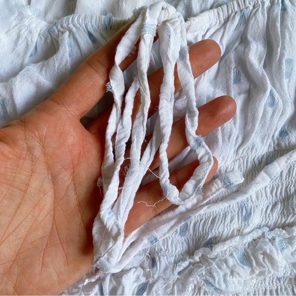 🐚 REBELLION BOHO WHITE BLUE DOTTED STRING LONG SLEEVE LAYERED RAW HEM CROP TOP! - Picture 9 of 12